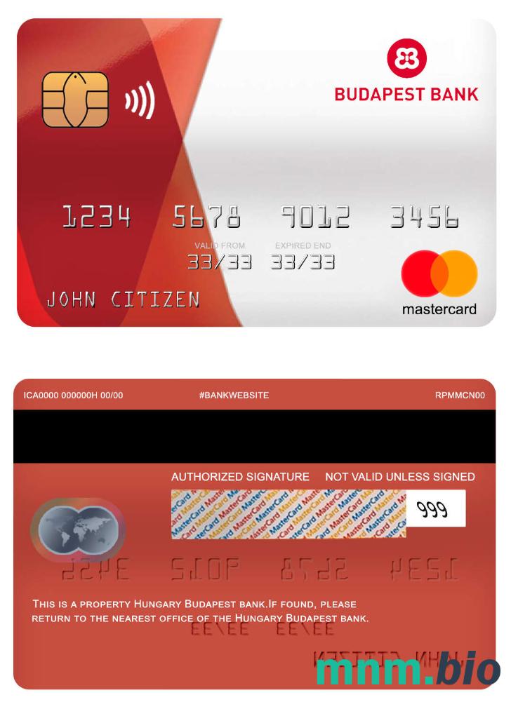 Hungary Budapest bank przykład karty mastercard w formacie PSD